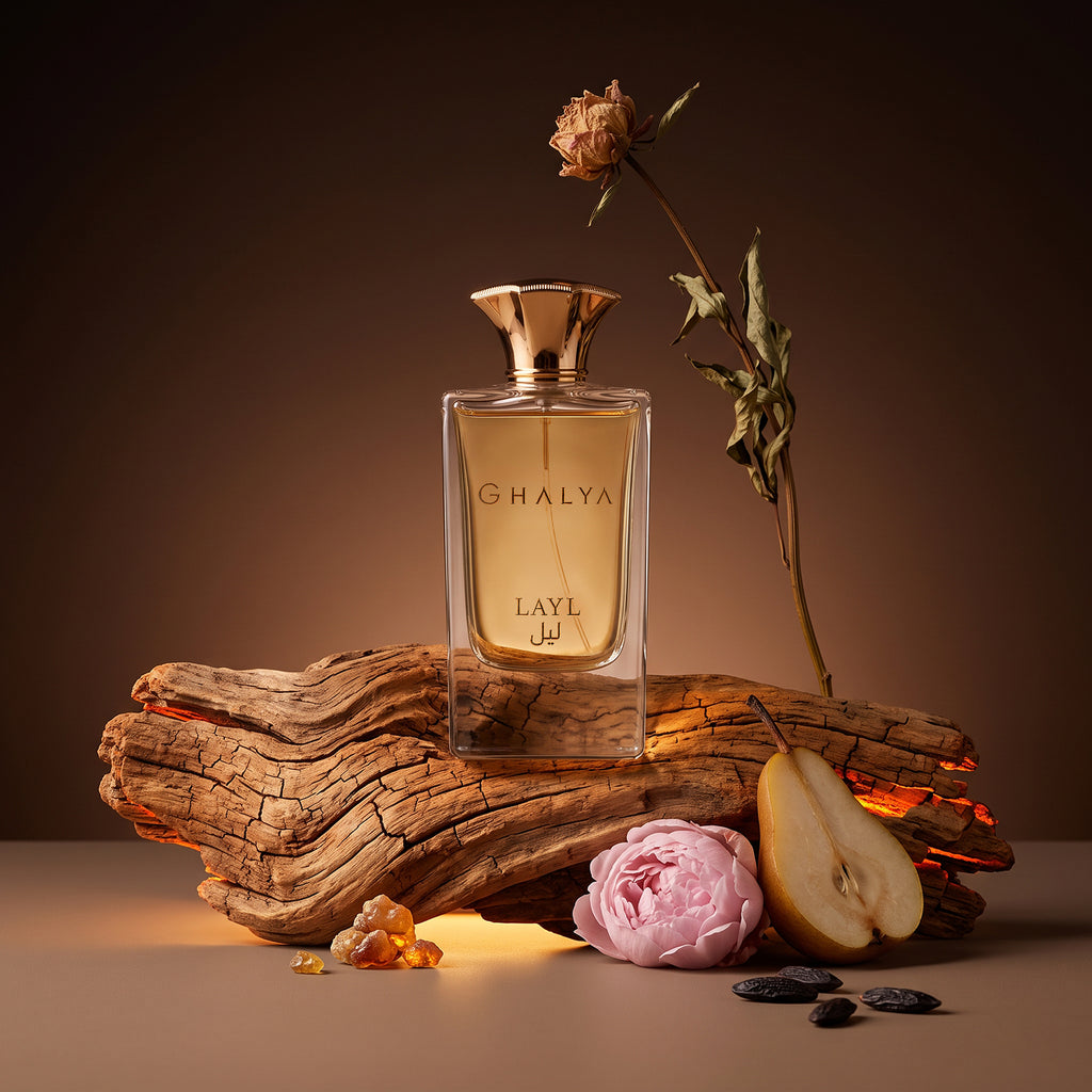 GHALYA LAYL eau de parfum styled still life